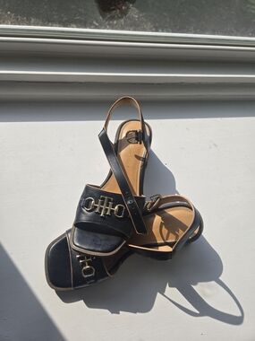 Tommy Hilfiger Black Leather Slingback Sandals